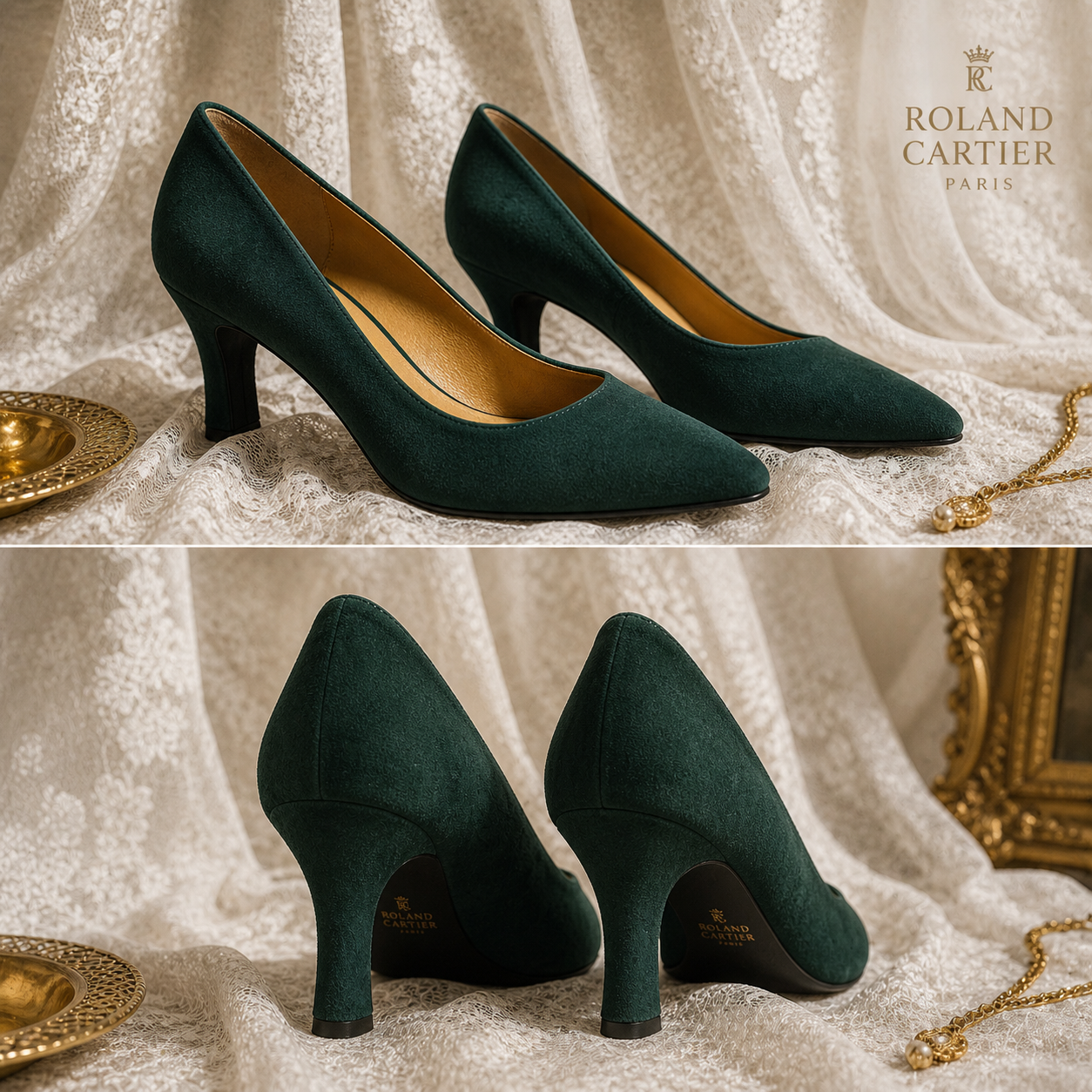 Roland Cartier Dark Green Suede Court Shoes UK 4