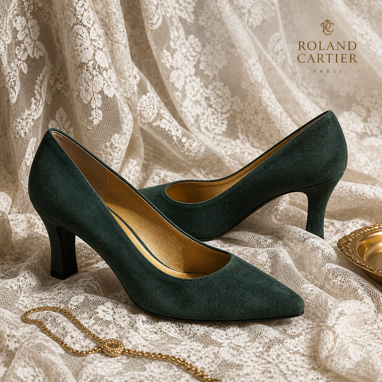 Roland Cartier Dark Green Suede Court Shoes UK 4