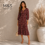 M&S Collection Dark Red Ditsy Floral Dress UK 8