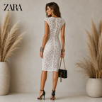 Zara Black Ivory Lace Crochet Dress UK 10