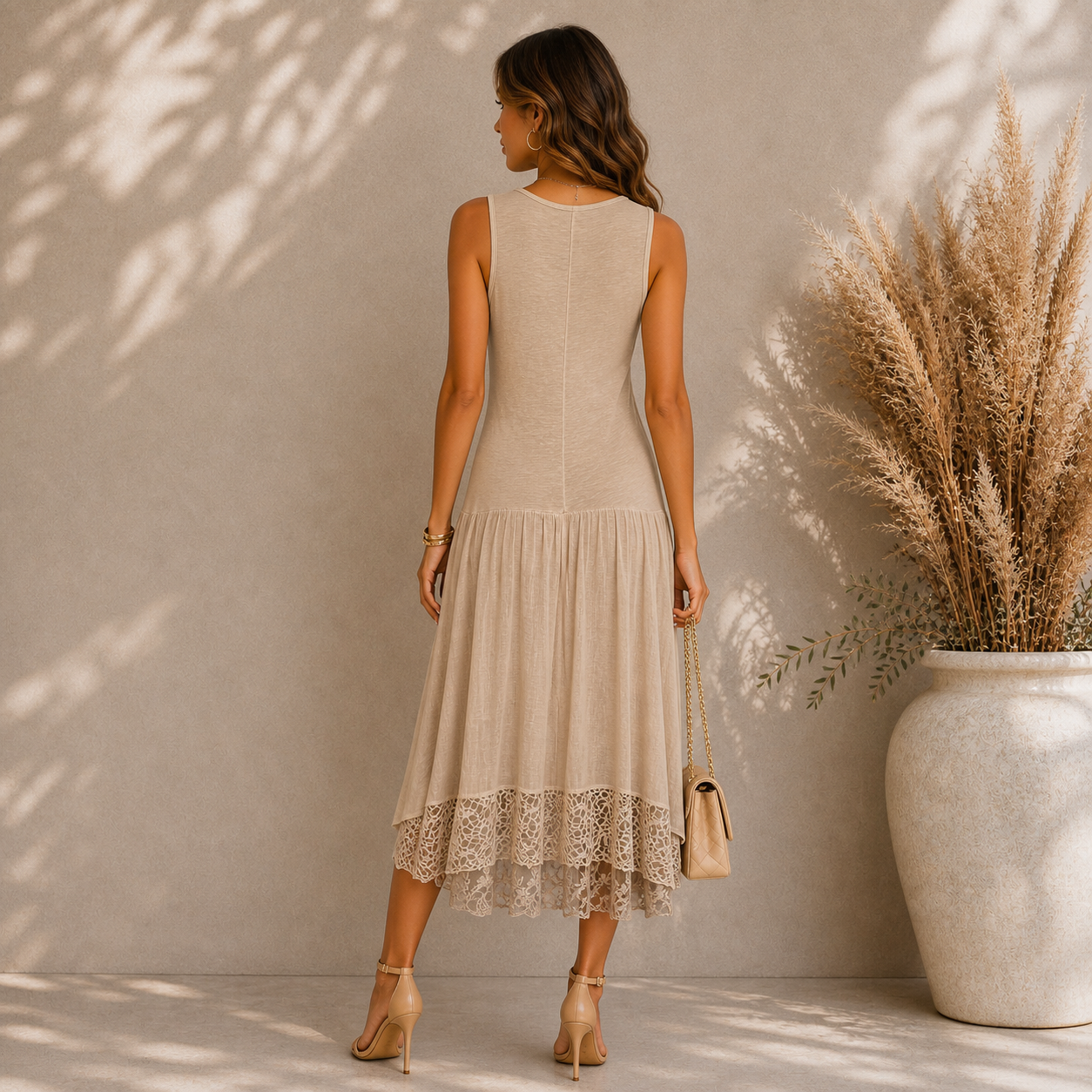 Made In Italy Cream Jersey Lace Dress  UK 10