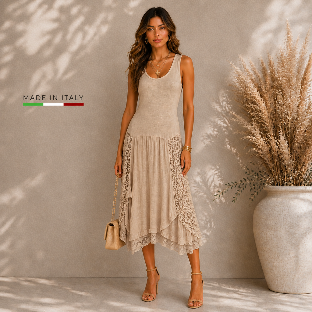 Made In Italy Cream Jersey Lace Dress  UK 10