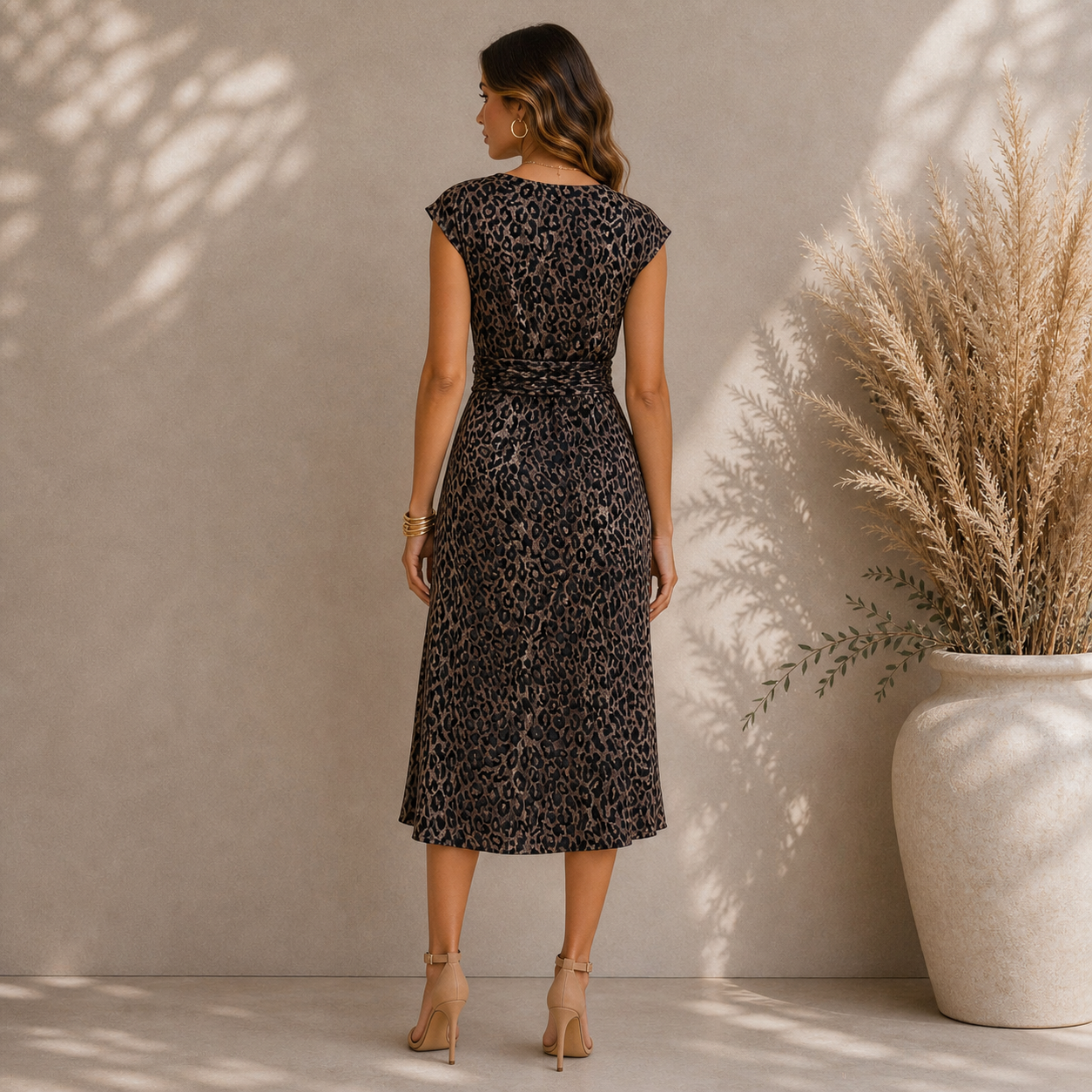 Per Una Animal Print Gold Black Velvet Midi Faux Wrap Dress UK 12