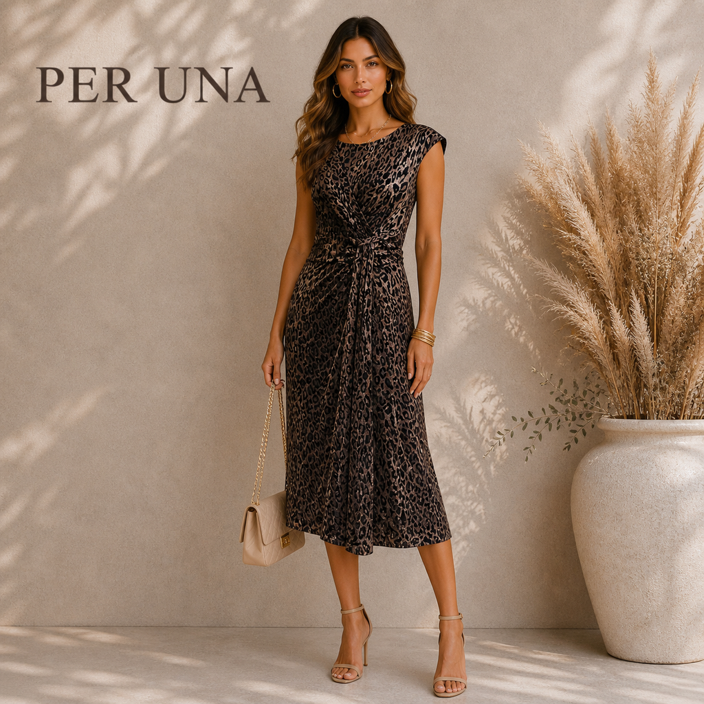 Per Una Animal Print Gold Black Velvet Midi Faux Wrap Dress UK 12