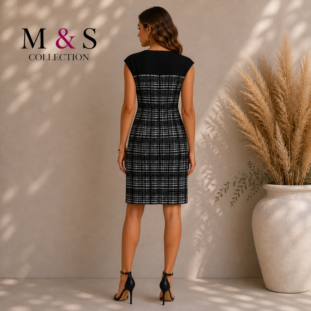 M&S Collection Black & Ivory Check Dress UK 10