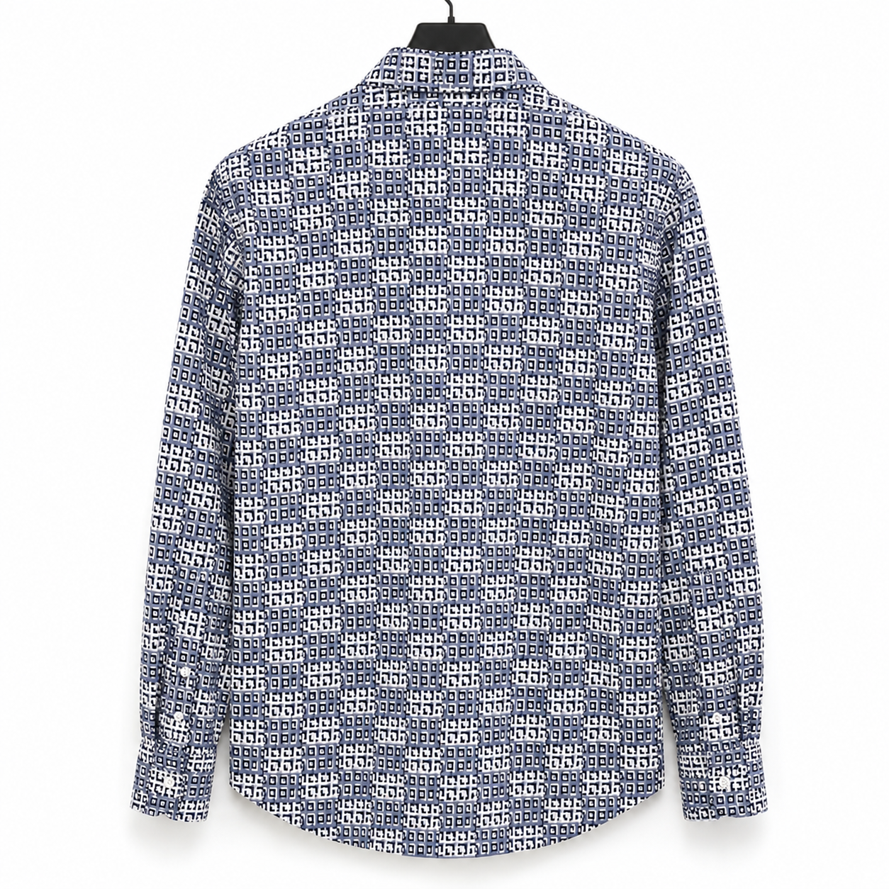 Hugo Boss Geometric Shirt Blue White 100% Cotton Size L