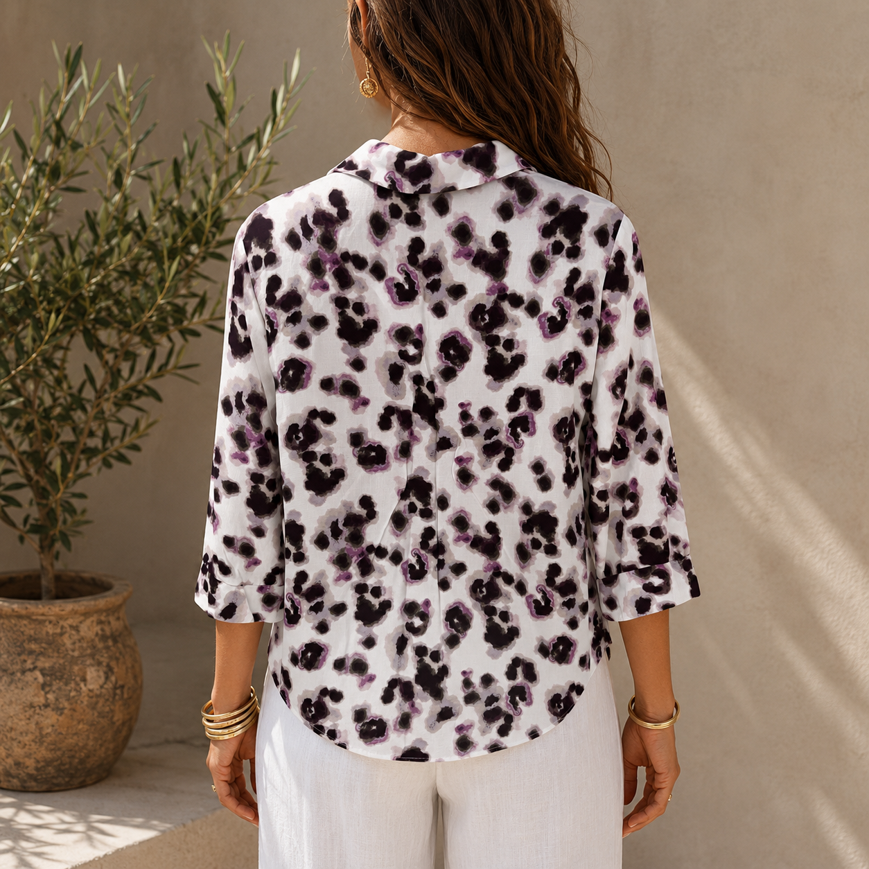 M&S Ivory Purple Animal Print Summer Top UK 6