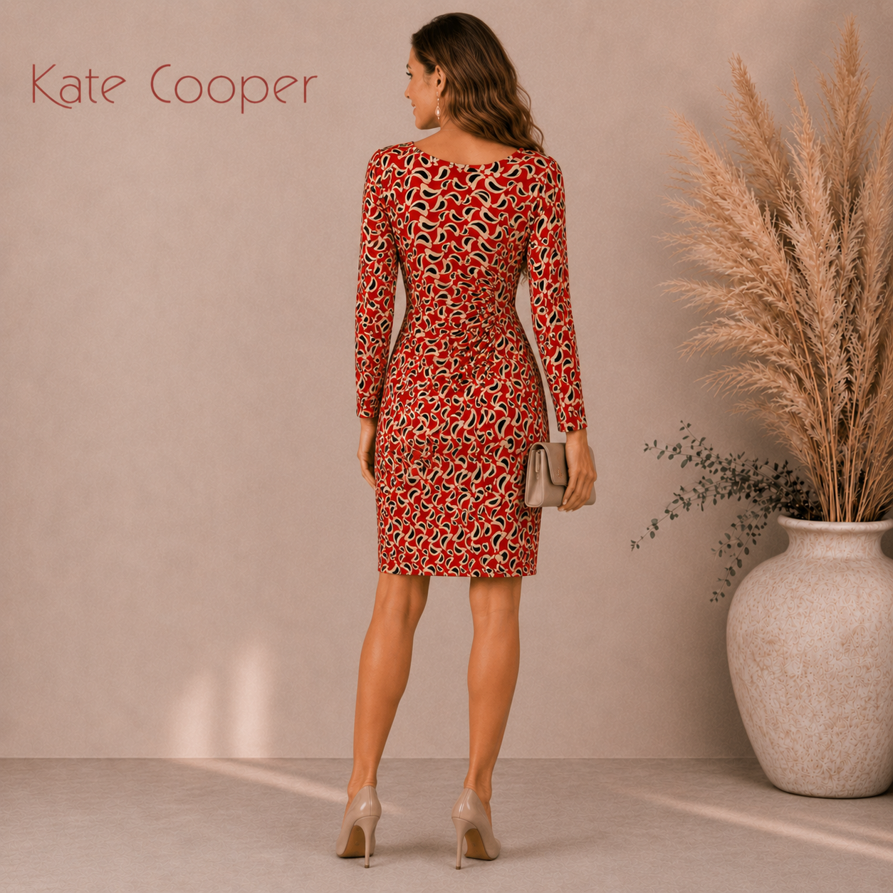 Kate Cooper Red Ruched Stretch Jersey Dress UK 14