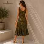 Windsmoor Yellow Black Silk Sleeveless Dress UK 10