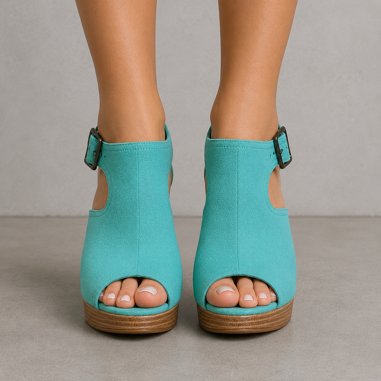 Grazia Turquoise Faux Suede Platform Sandals UK 6