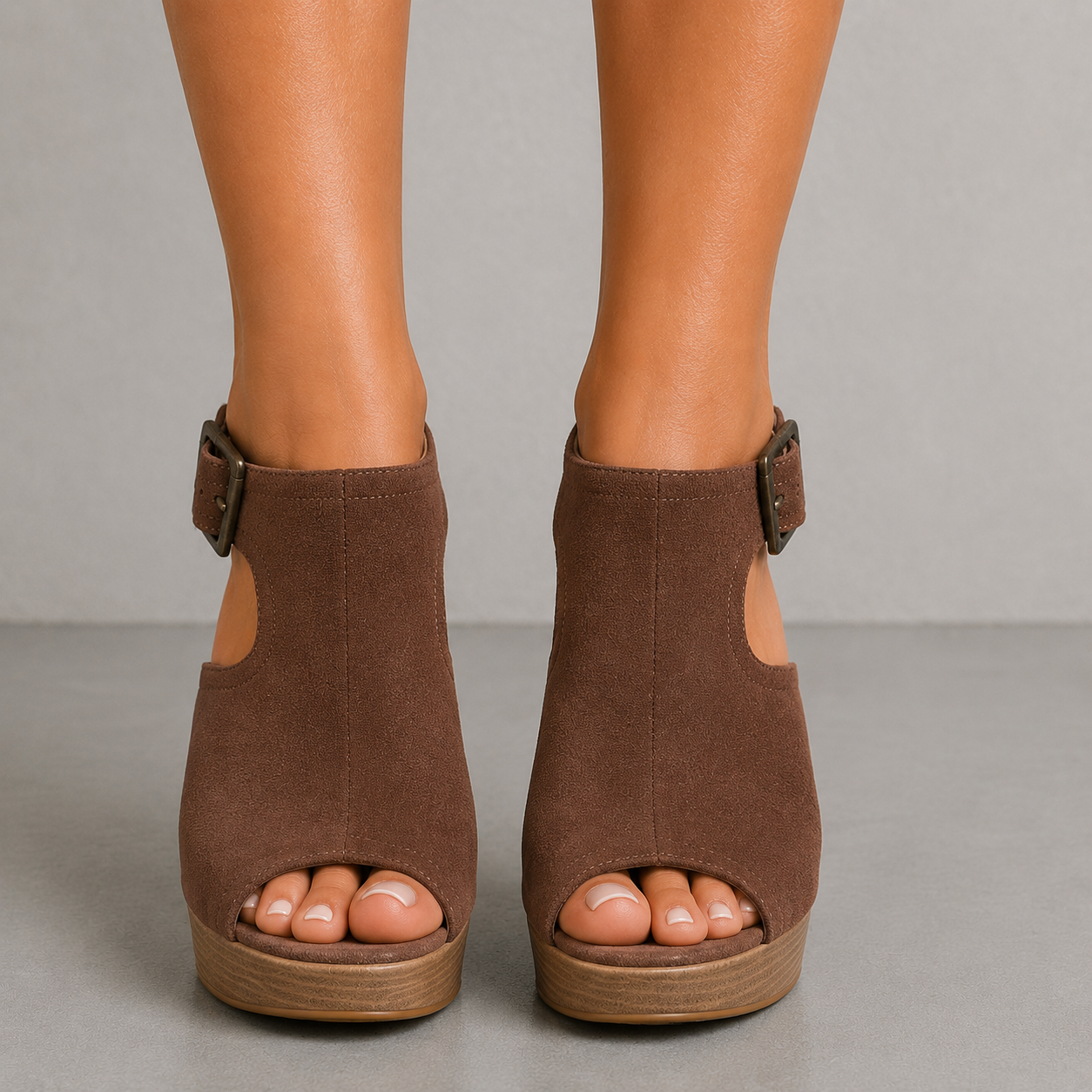 Grazia Brown Faux Suede Strappy Platform Sandals UK 6