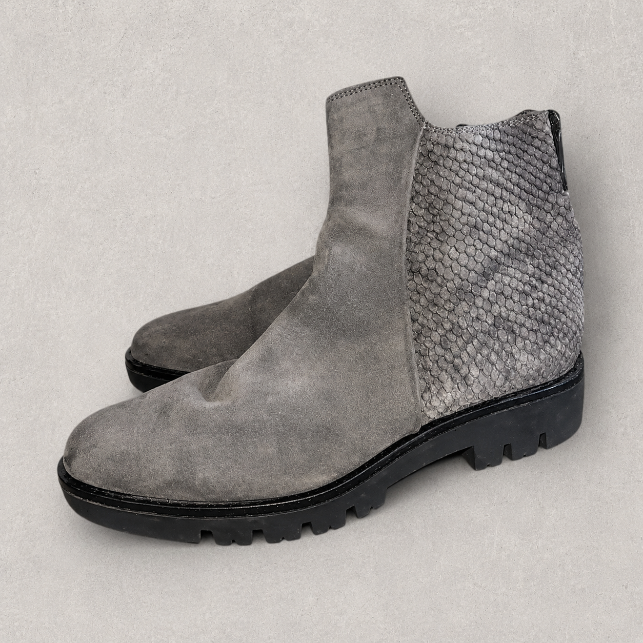 Office London Grey Suede Snakeskin Chelsea Ankle Boots UK 7