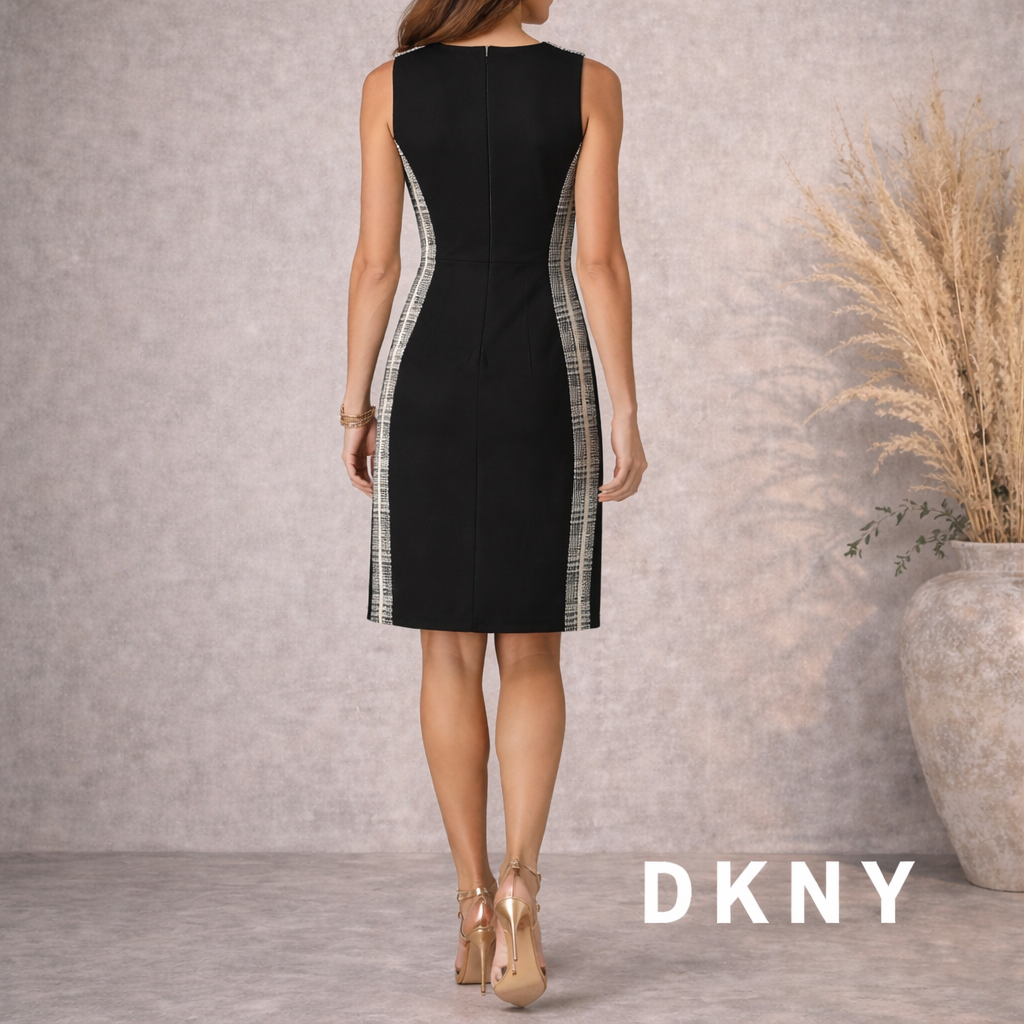 DKNY Black White Plaid Side Dress UK 12