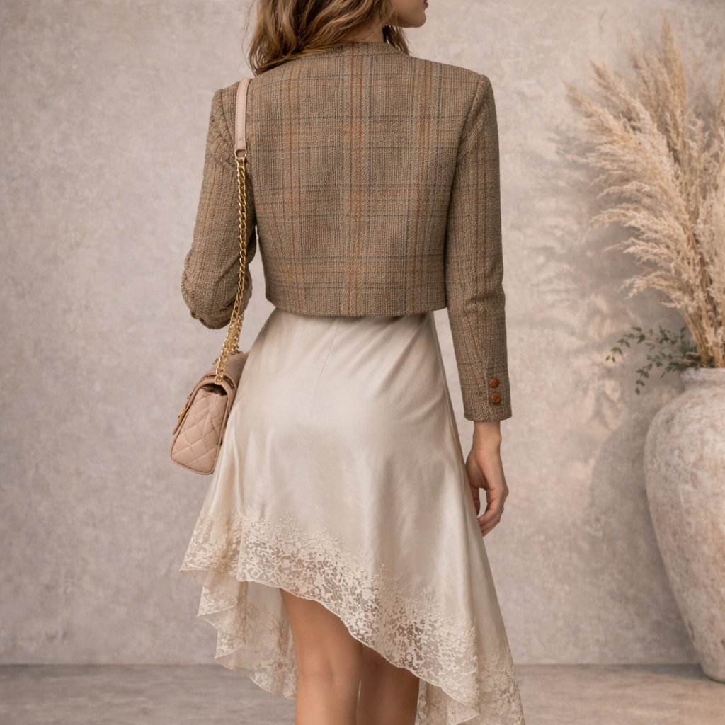 Mondi Vintage Brown Wool Check Tweed Box Jacket 1980's UK 8