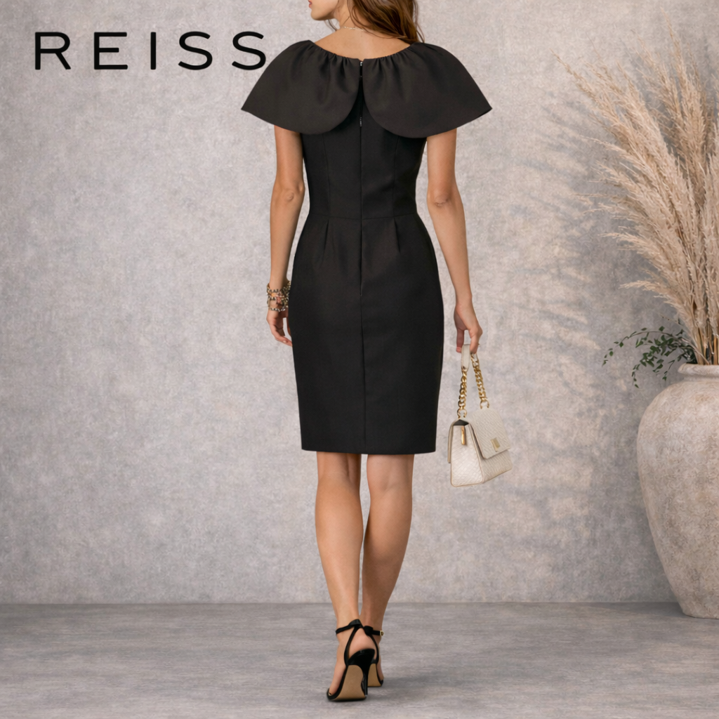 Reiss Black Taffeta Wide Collar Sleeveless Mini Dress UK 8