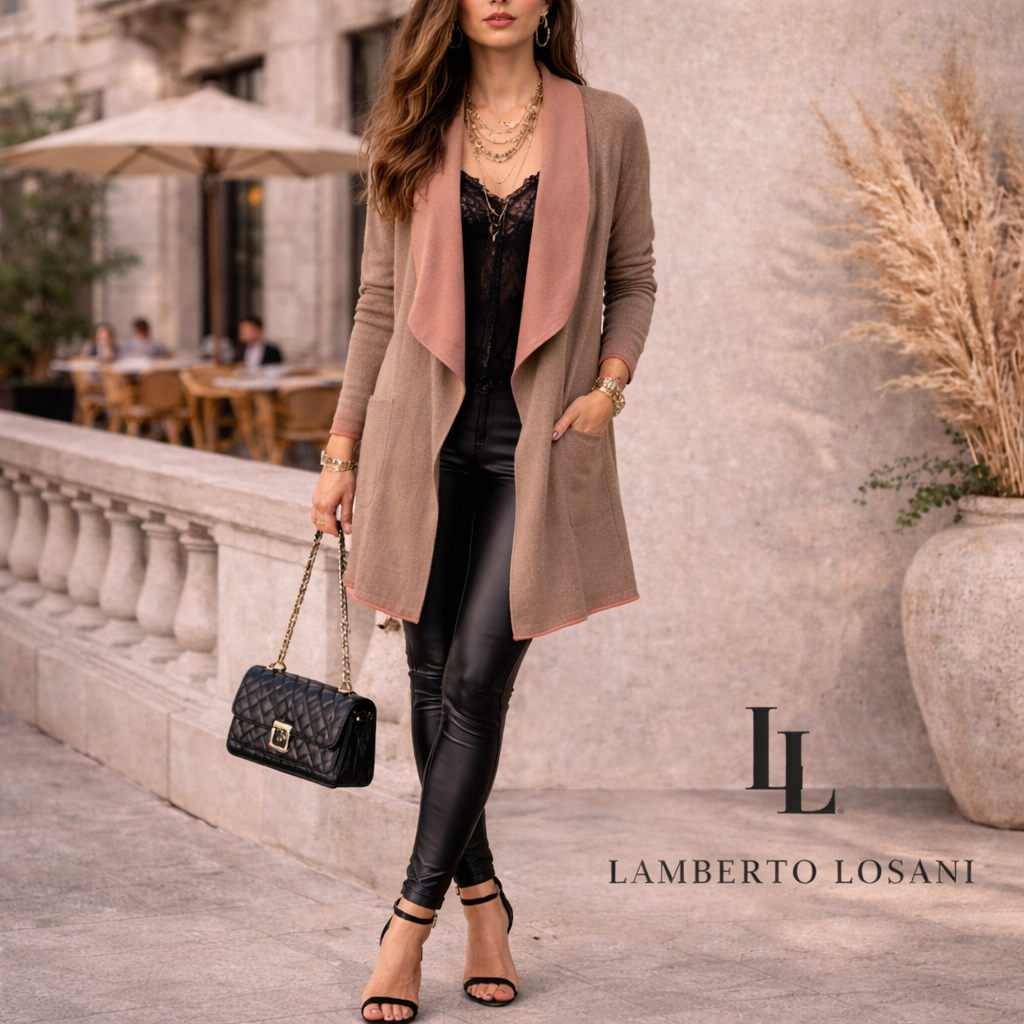 Lamberto Losani Mink Coral Cashmere Silk Waterfall Cardigan UK 10/12