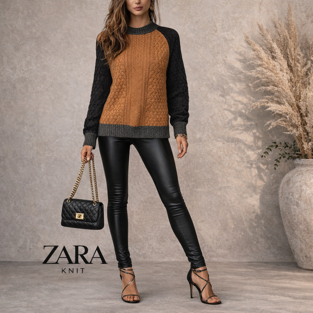 Zara Knit Black Brown Wool Angora Oversize Chunky Jumper UK 8
