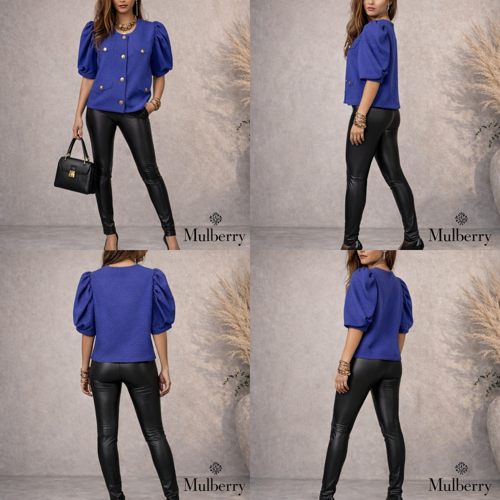 Mulberry Purple Short Puff Sleeve Cropped Waffle Jacket UK 8