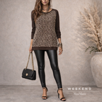 Max Mara Weekend Brown Leopard Print Crew Neck Knit Jumper UK 10