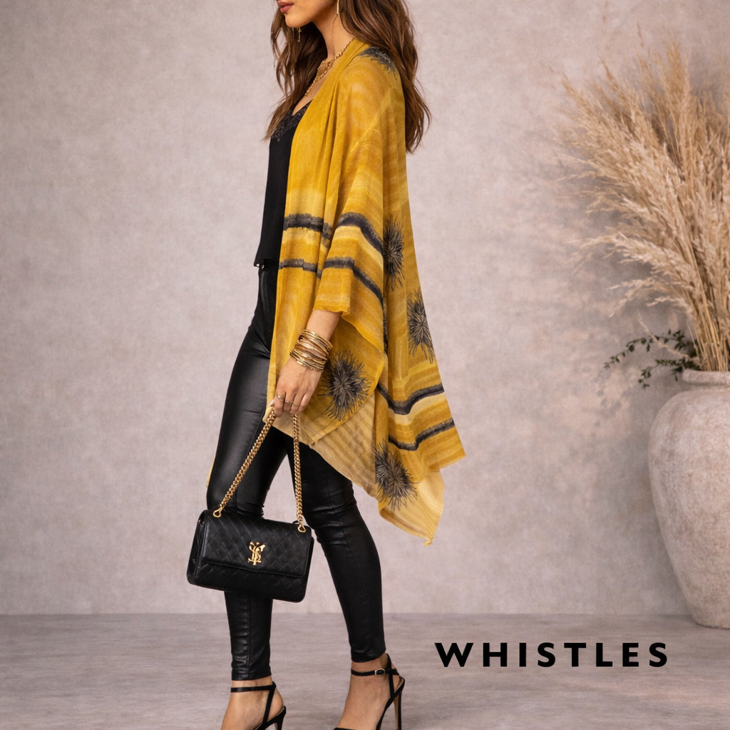 Whistles Mustard Yellow Cotton Fine Knit Waterfall Cardigan UK 8