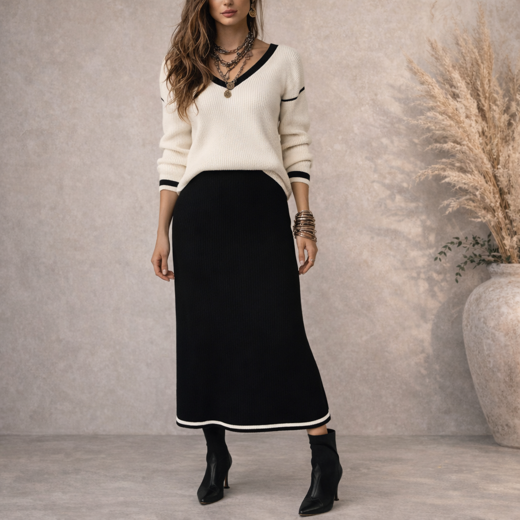 Stylewe Black Knit Midi Pencil Skirt UK 8/10