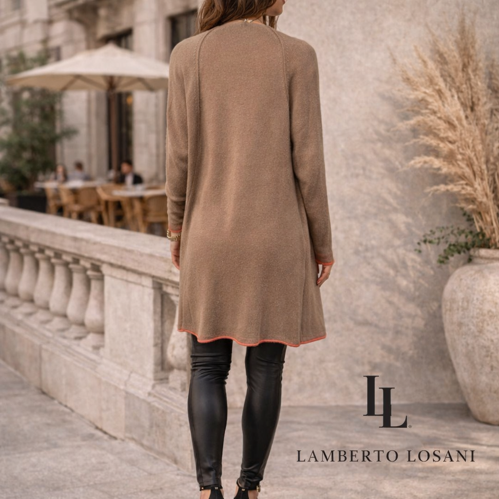 Lamberto Losani Mink Coral Cashmere Silk Waterfall Cardigan UK 10/12