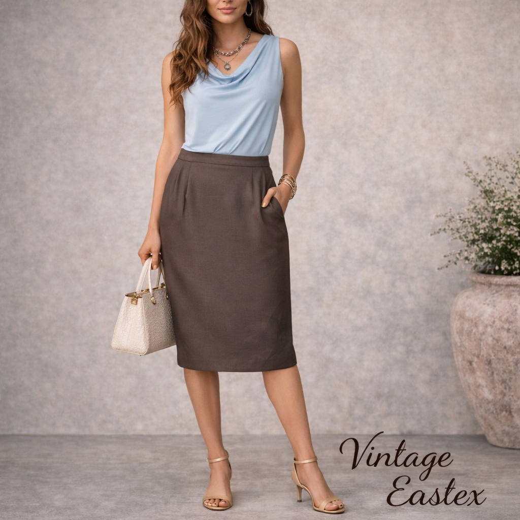 Eastex Vintage Brown Silky Pencil Skirt UK 10