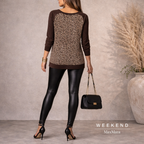 Max Mara Weekend Brown Leopard Print Crew Neck Knit Jumper UK 10