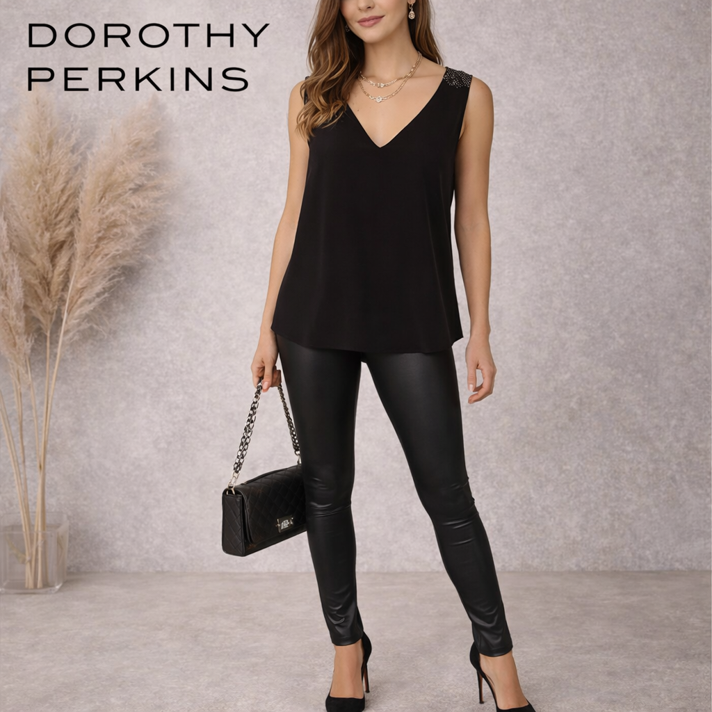 Dorothy Perkins Black Diamanté Shoulder Detail Top UK 12