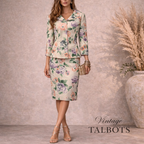 Talbots Stunning Vintage Pure Silk Floral Occasion Skirt Suit UK 12