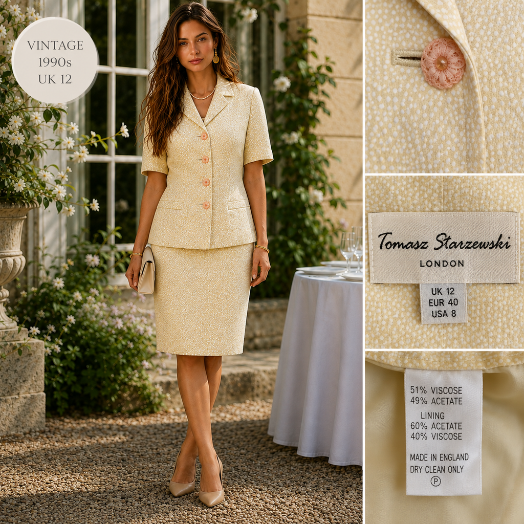 Tomasz Starzewski Vintage 1990s Lemon Skirt Suit – UK 12
