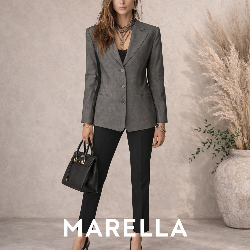 Marella Vintage 90's Grey Longline Tailored Jacket UK 14