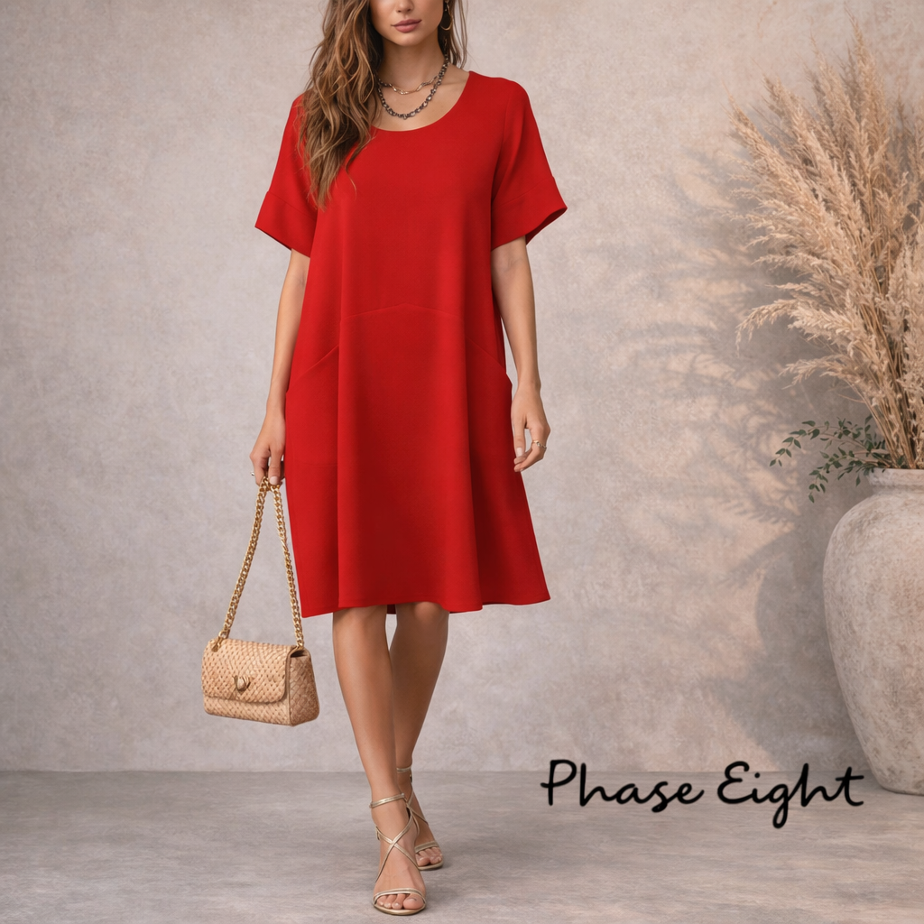 Phase Eight Zelda Red Orange Crepe Dress UK 12