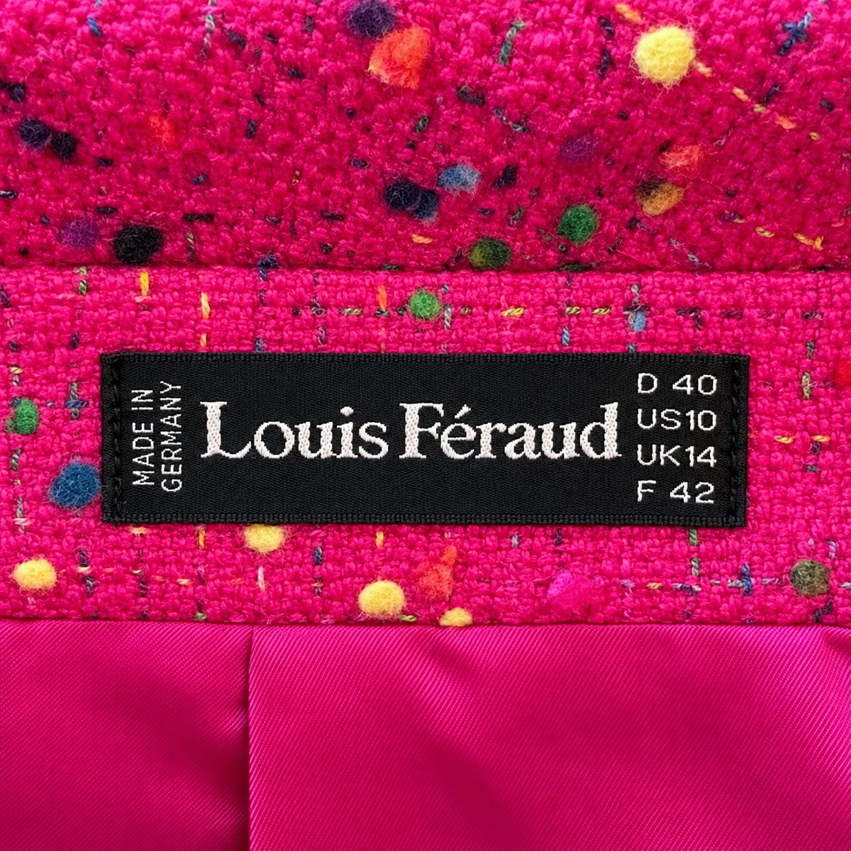 Louis Féraud Vintage Cerise Pink Tweed Pencil Skirt UK 12