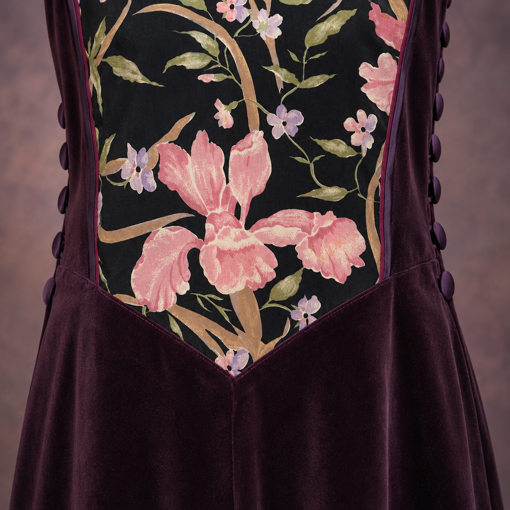 Vintage AnnaBelinda Plum Velvet Floral A-Line Dress UK 12