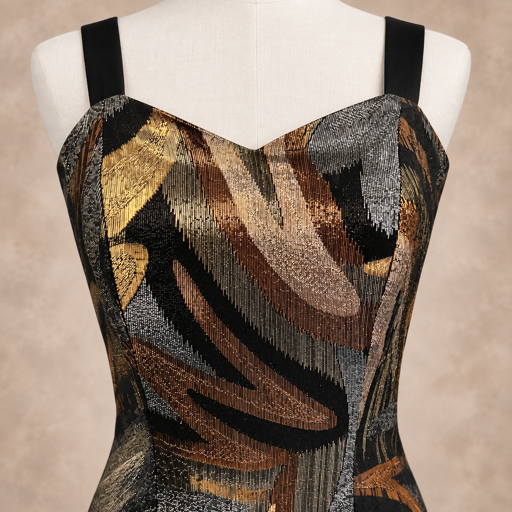 Vintage 1980s Black Metallic Chiffon Cocktail Dress & Jacket UK 8