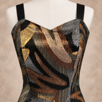 Vintage 1980s Black Metallic Chiffon Cocktail Dress & Jacket UK 8