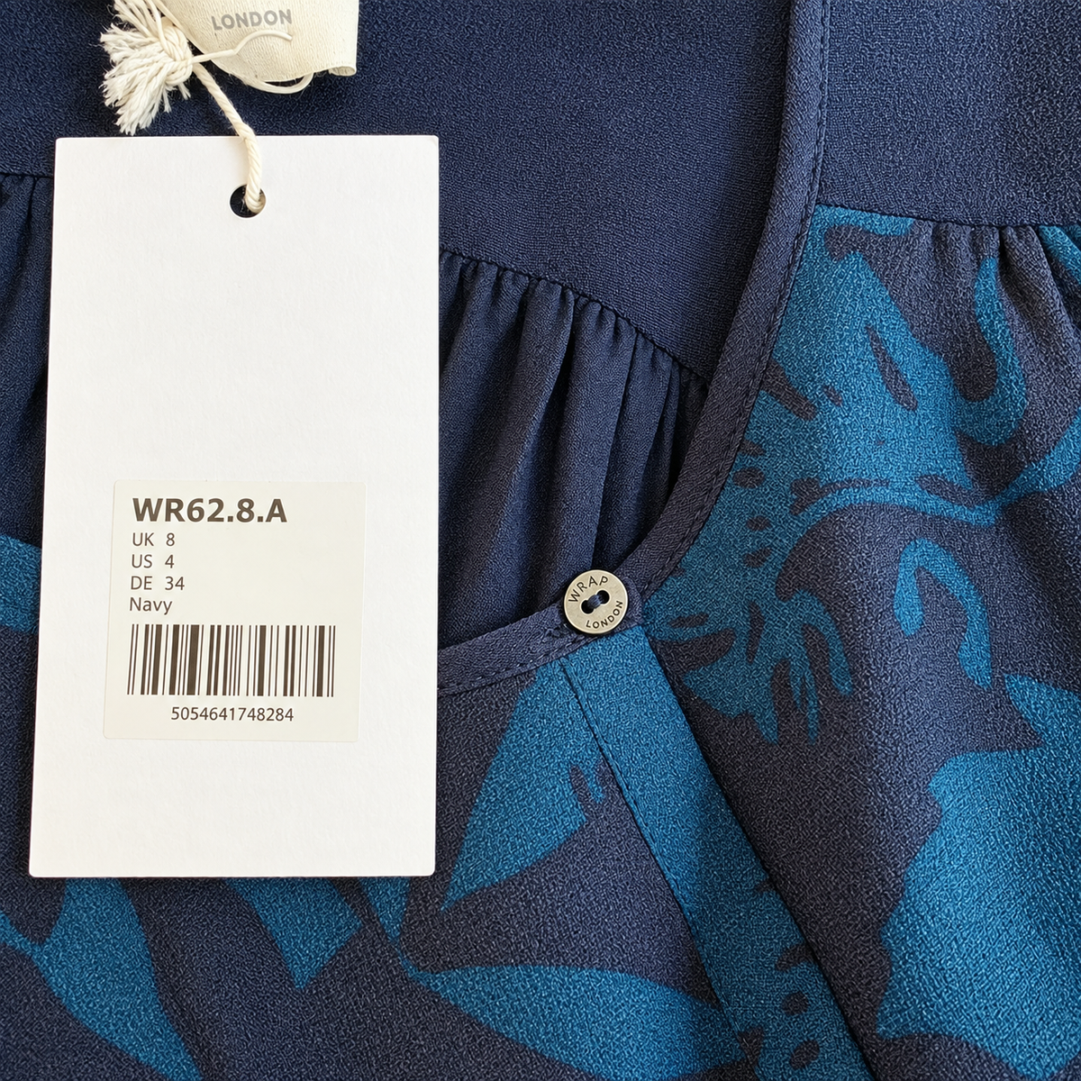 Wrap London Navy & Teal Leaf Print Dress UK 8