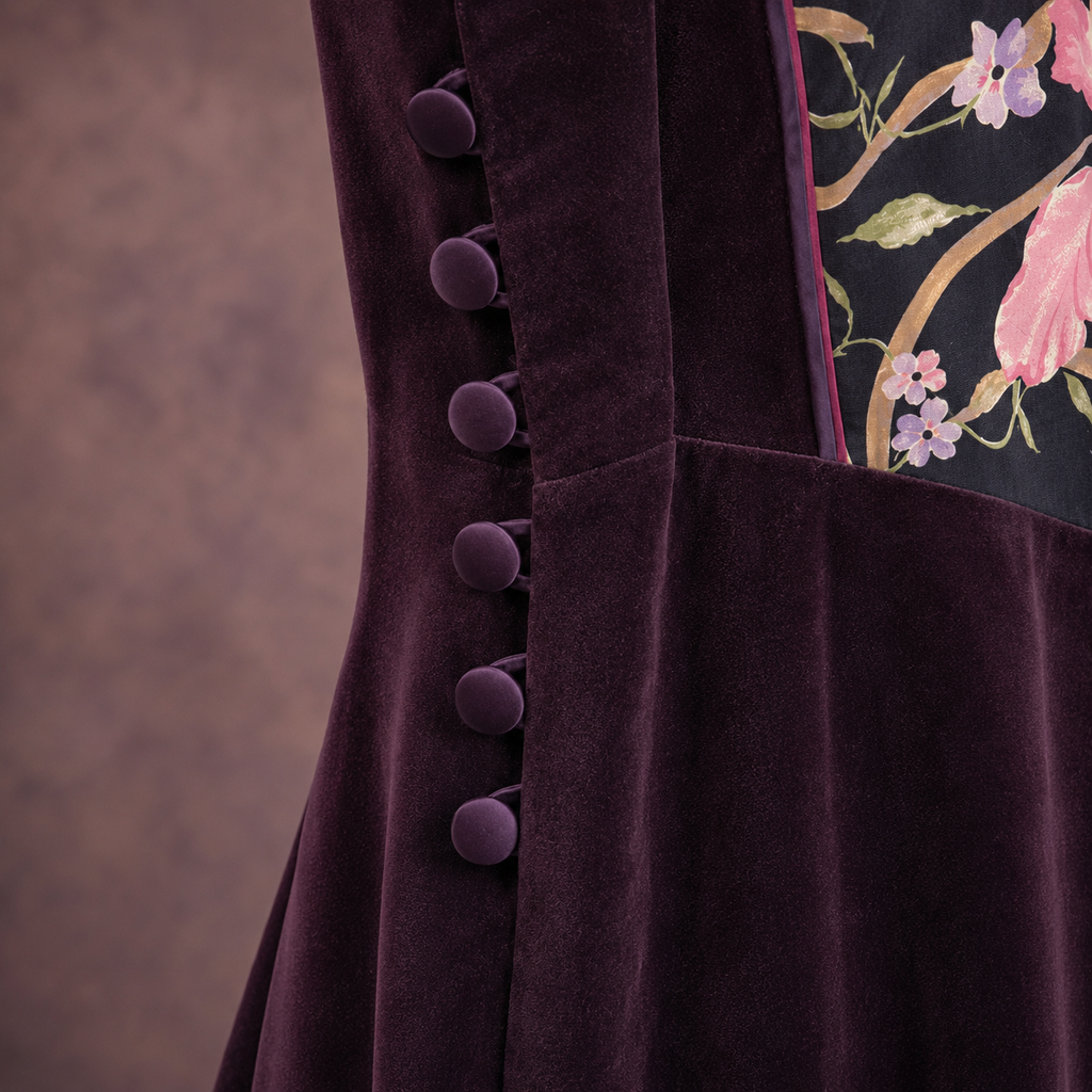 Vintage AnnaBelinda Plum Velvet Floral A-Line Dress UK 12