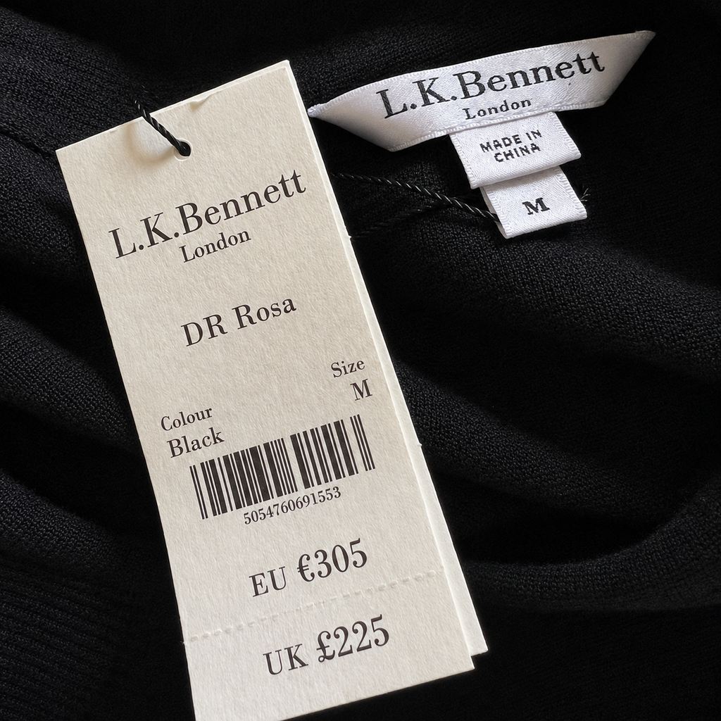 L.K. Bennett Rosa Black Knit Dress Sheer Silk Sleeves – UK 12
