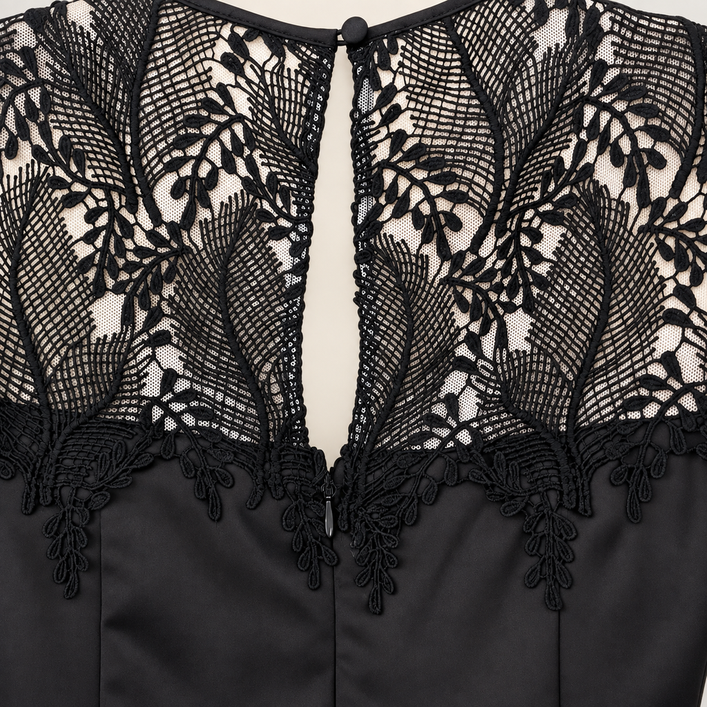 Precis Isabelle Jet Black Satin & Lace Dress UK 10 NWT