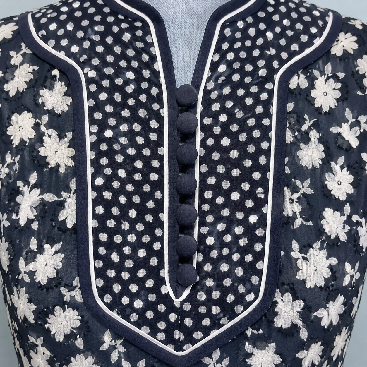Vintage AnnaBelinda Oxford Navy & White Floral Dress UK 14/16
