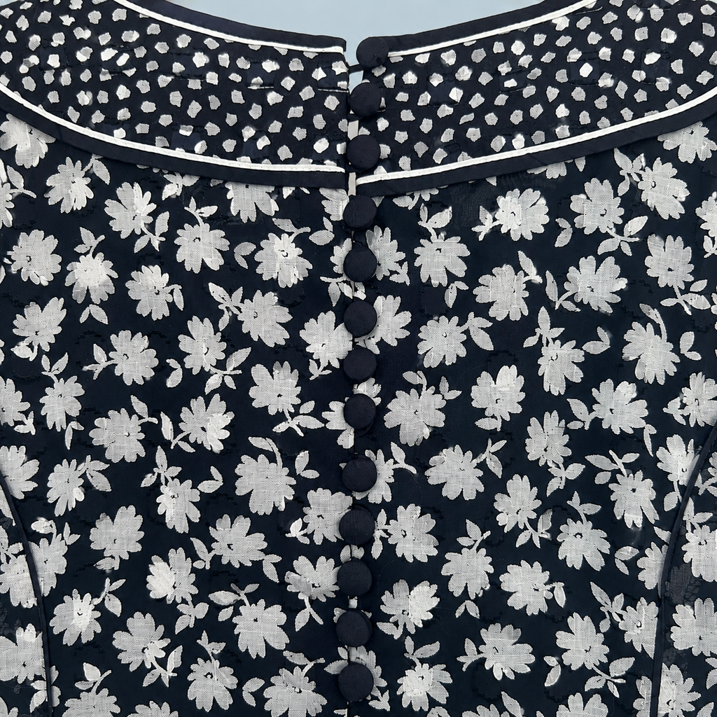 Vintage AnnaBelinda Oxford Navy & White Floral Dress UK 14/16