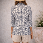 East Blue White Linen Cotton Fine Knit Cardigan UK 8/10