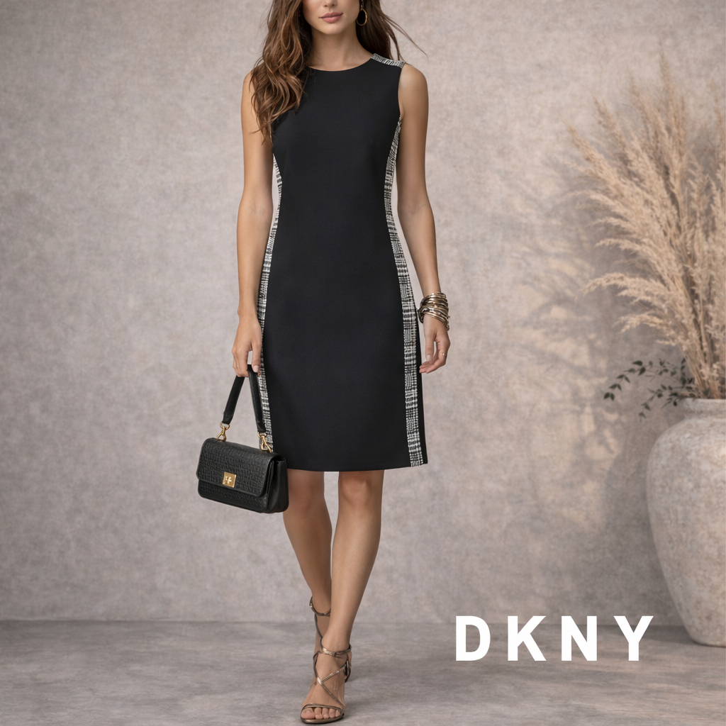 DKNY Black White Plaid Side Dress UK 12