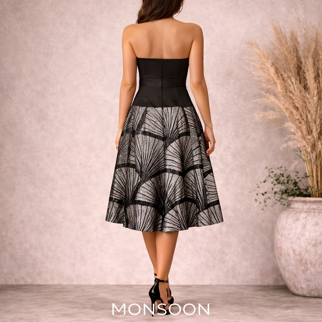 Monsoon Vintage Deco Avant Silver Fan Dress UK 10/12