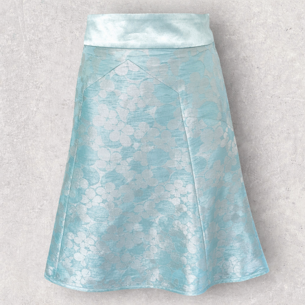 Marc Jacobs Blue Silk Jacquard Lace Trim Skirt  UK 10