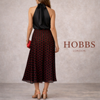 Hobbs Black & Red Silk Polka Dot Flared Skirt UK 8