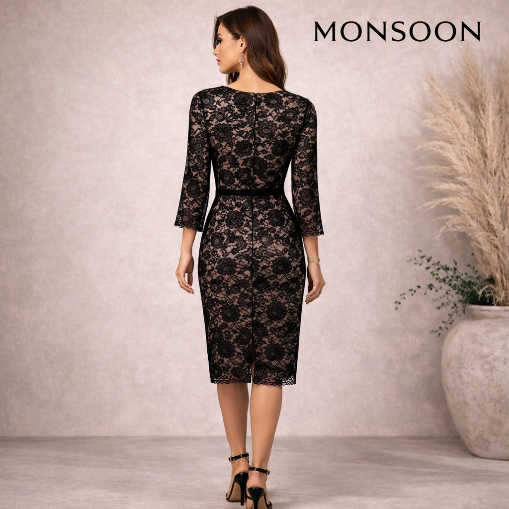 Monsoon Black Lace Pencil Dress UK 10