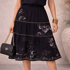 Whistles Navy Silky Beaded Sequin Embroidered Skirt UK 10
